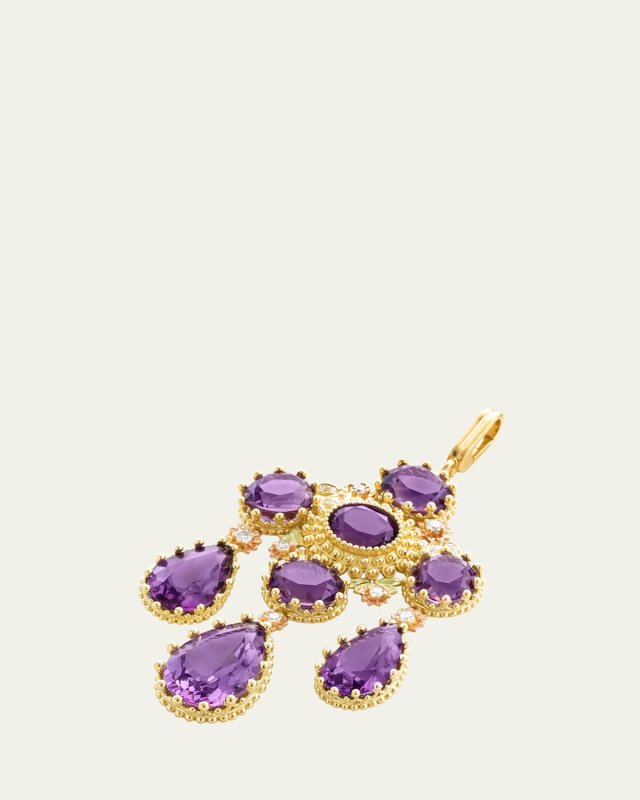 18K Yellow Gold Talisman Pierreries Amethyst Charm with Diamonds